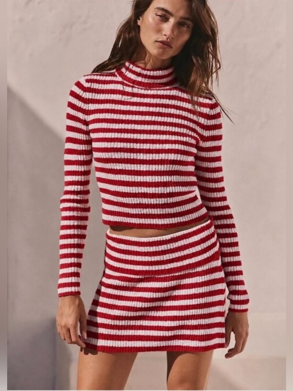 NWOT Free People Super Stripe Sweater Set in Red/White